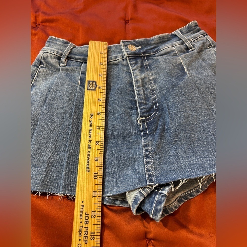 Denim Blue Pleated Skort Mini Skirt Shorts SMALL Summer Festival Rodeo - Picture 5 of 6